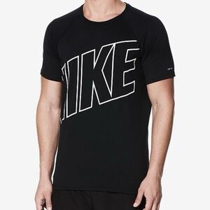 Nike Mens Black Dri-Fit UPF 40+ Short Sleeve Swim Shirt Sz XXL Logo Activewear